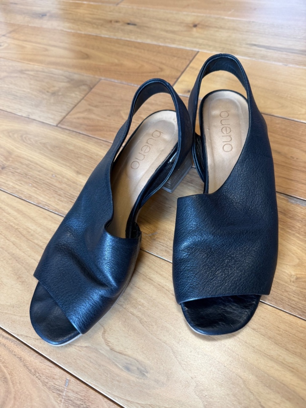 Bueno Black Leather Slingback Block Heel Sandals | Size 40 - Picture 5 of 9